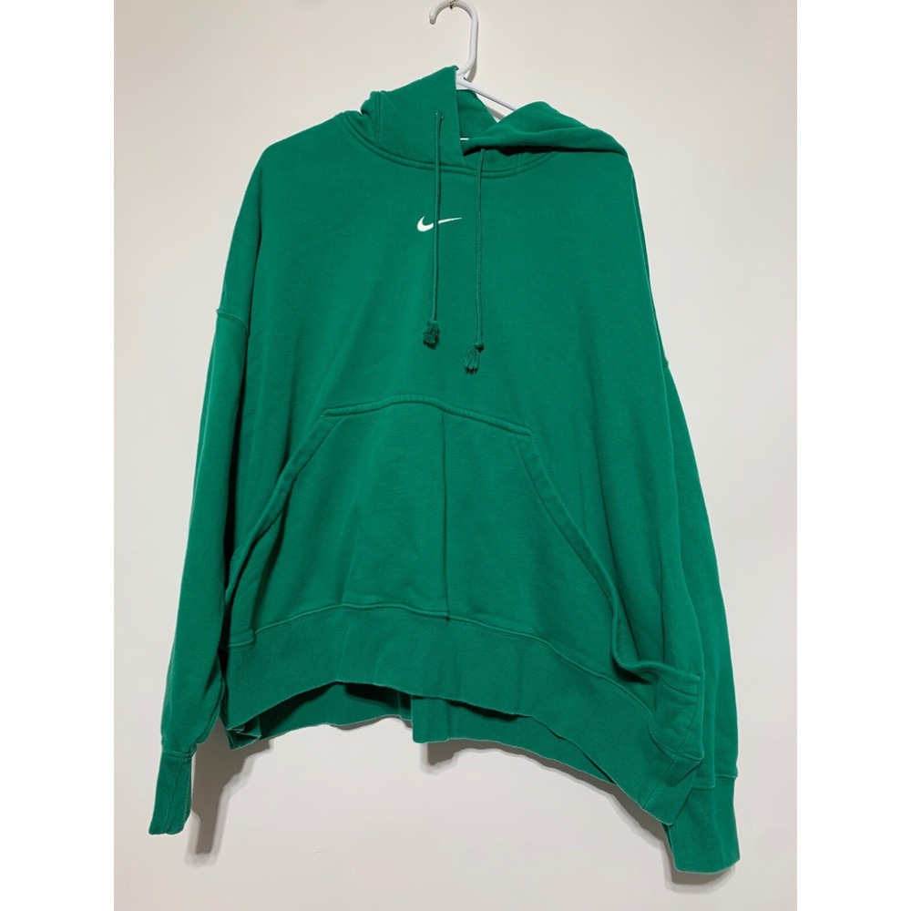 Nike Men Size XL Green Center Swoosh Logo Pullover Hoodie Stretched Boxy